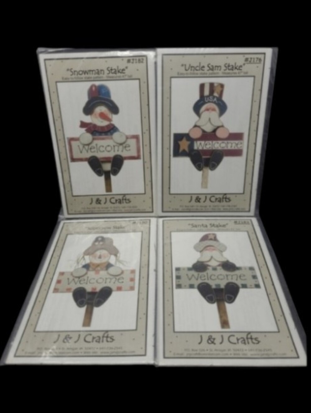 4-2002 J&J CRAFTS "UNCLE SAM"#J176 "SNOWMAN"#J182 "SANTA"#J183 "SCARECRO…